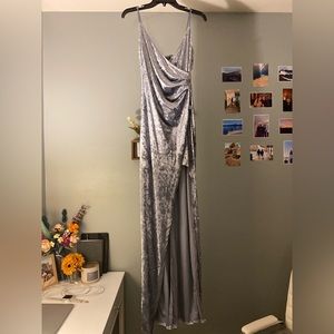 Light blue/silver Windsor floor length velvet evening gown/prom dress size L